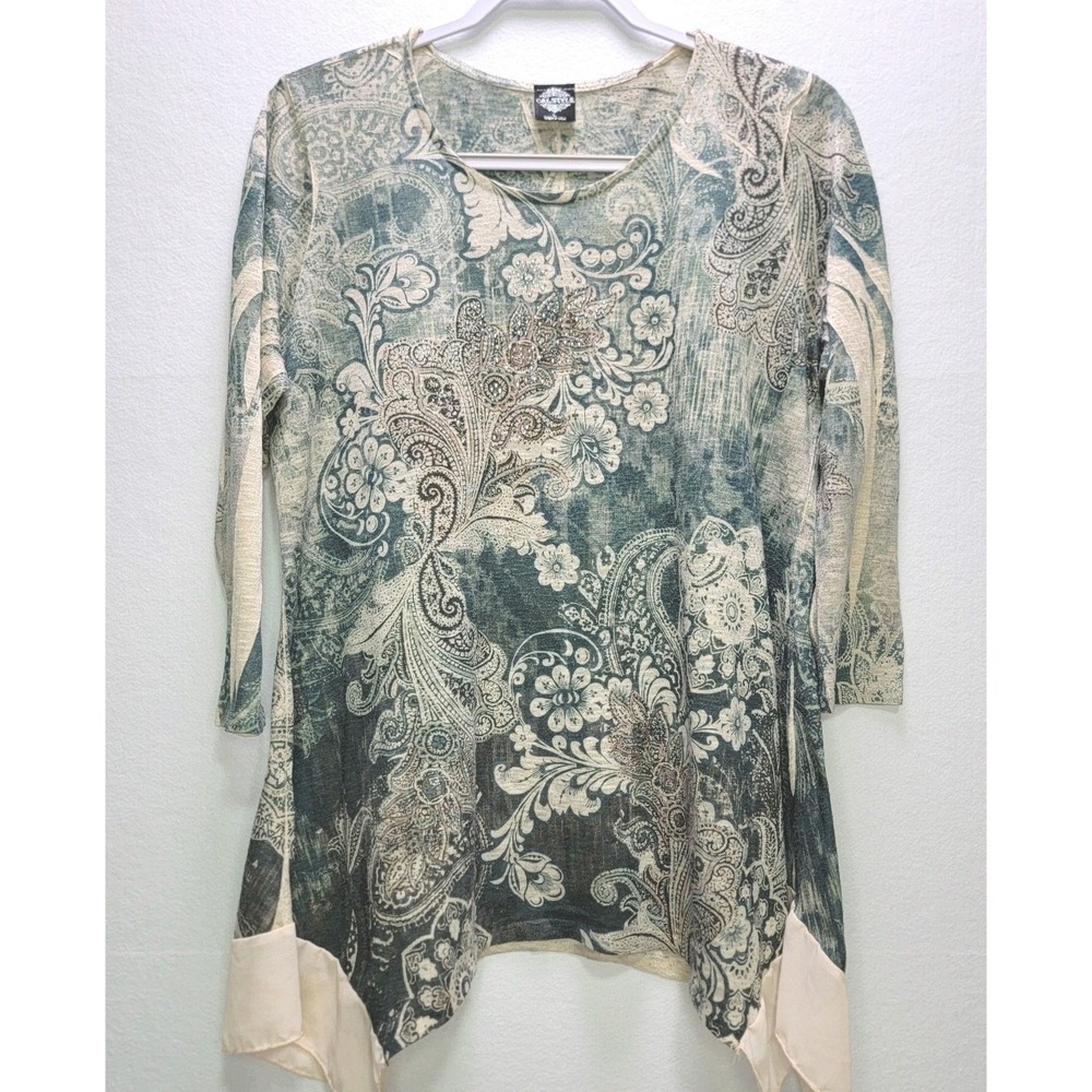 Cal Style Paisley Tunic Top Women's Large USA Made Asymmetrical Hem